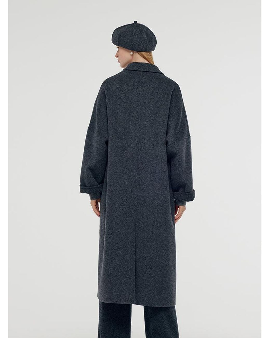GOELIA Blue 100% Wool Longline Overcoat
