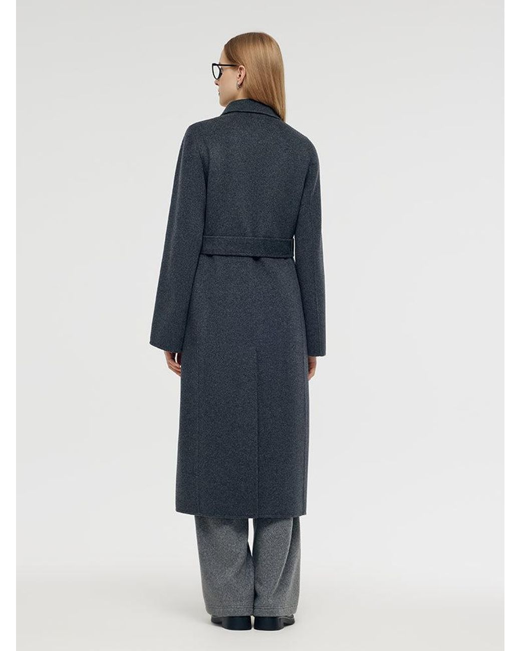GOELIA Blue 100% Wool Belted Overcoat