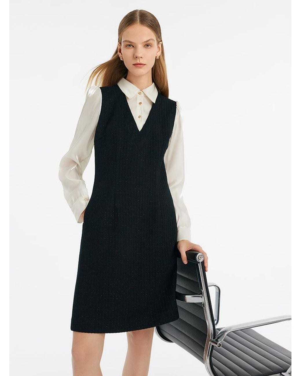 GOELIA Blue Double-Layer Patchwork Mini Dress