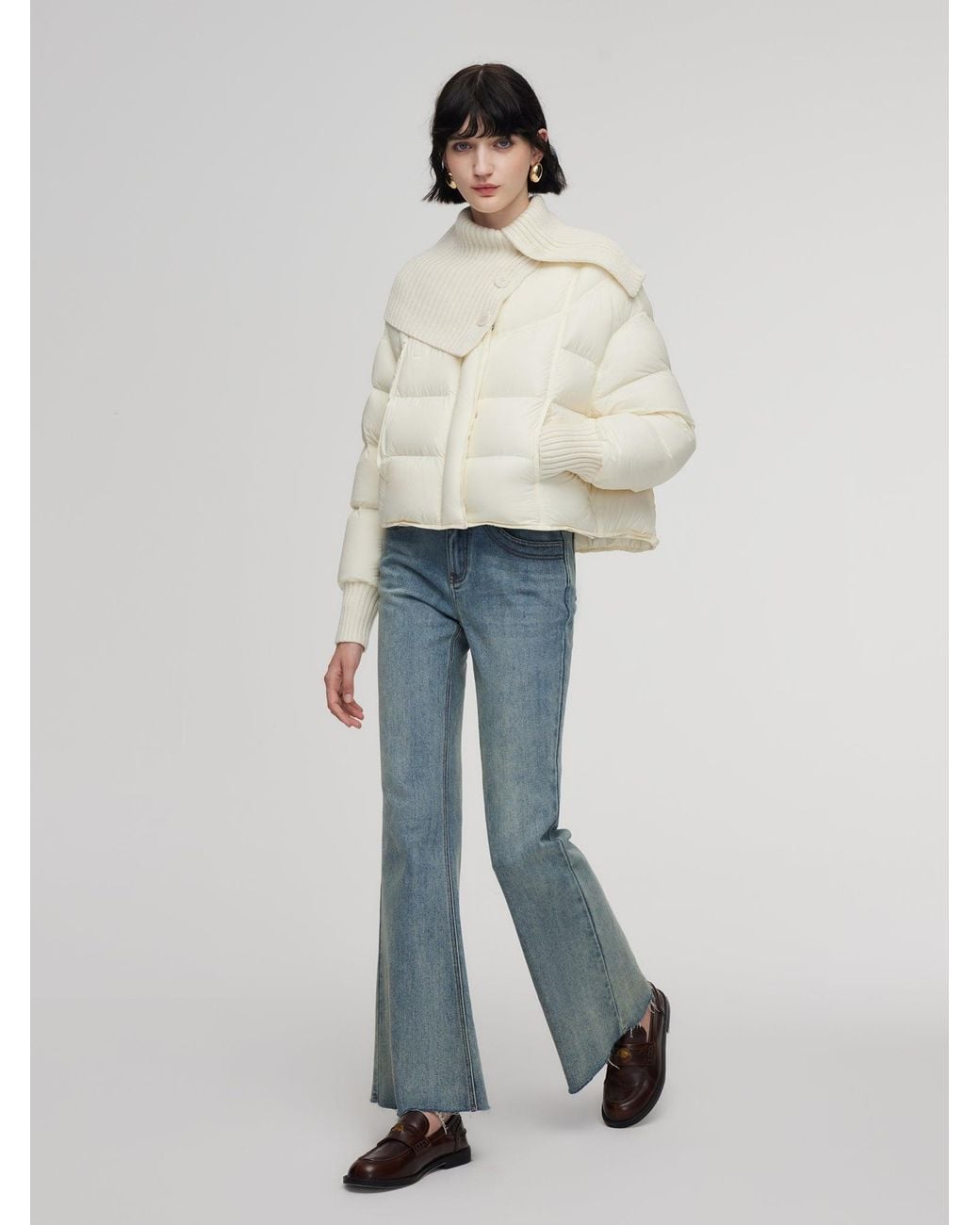 GOELIA Brown Cocoon Knitted Convertible Collar Goose Down Jacket