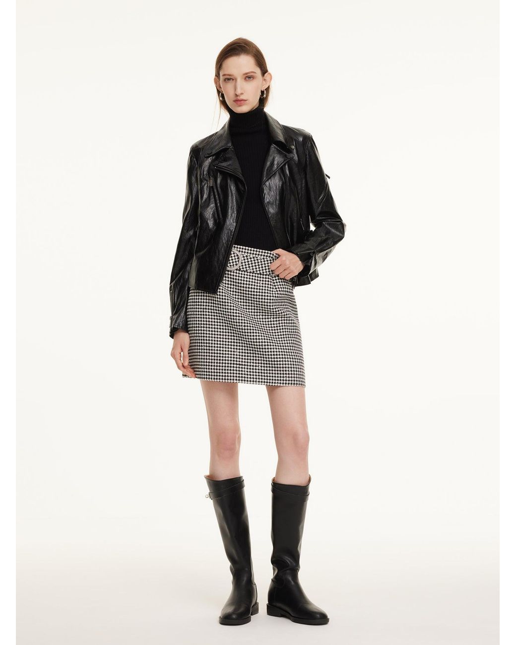 GOELIA Black Pu Leather Adjustable Waist Jacket