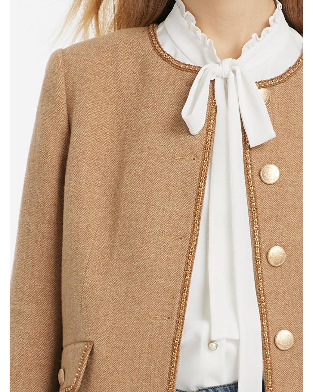GOELIA Blue Washable Wool Round Neck Single-Breasted Jacket