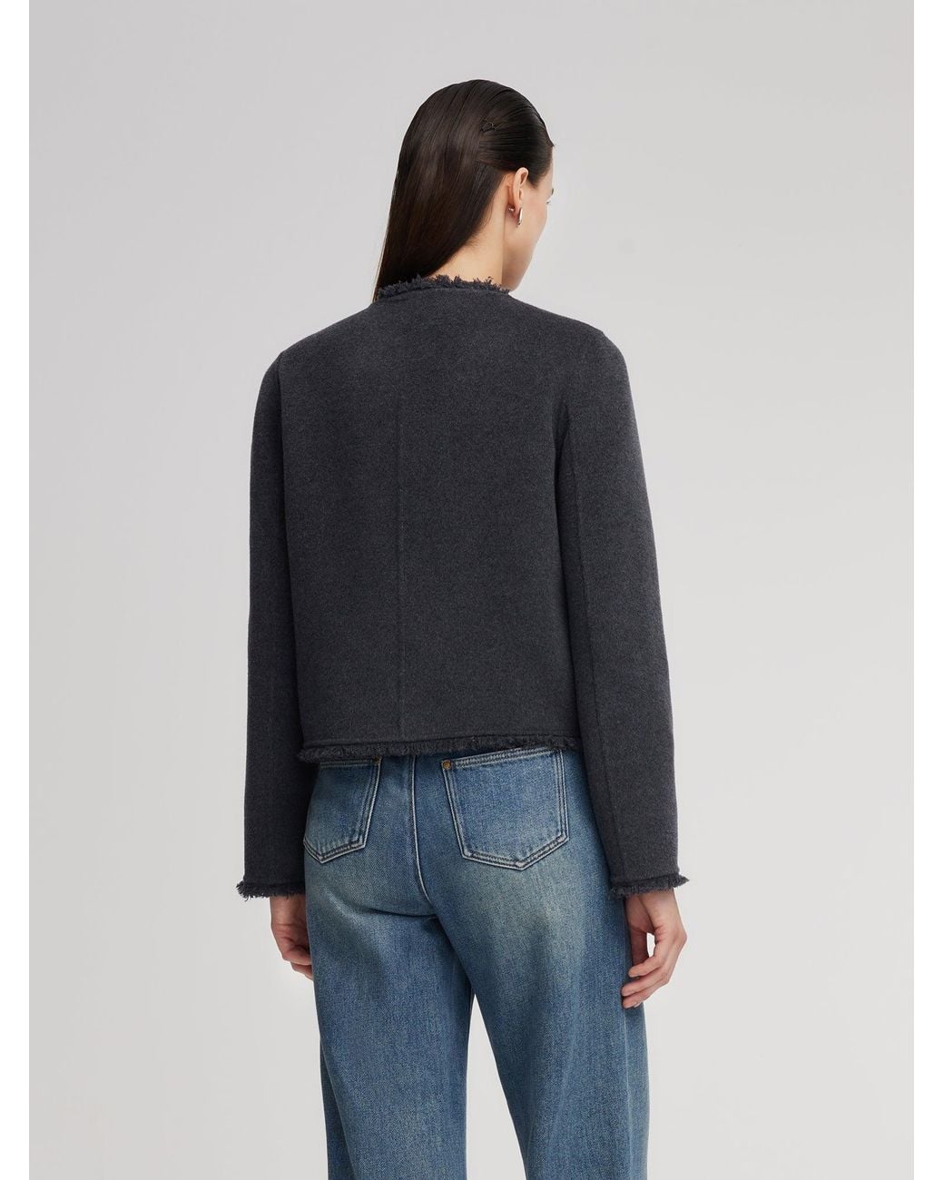 GOELIA Blue 100% Wool Frayed Edge Jacket