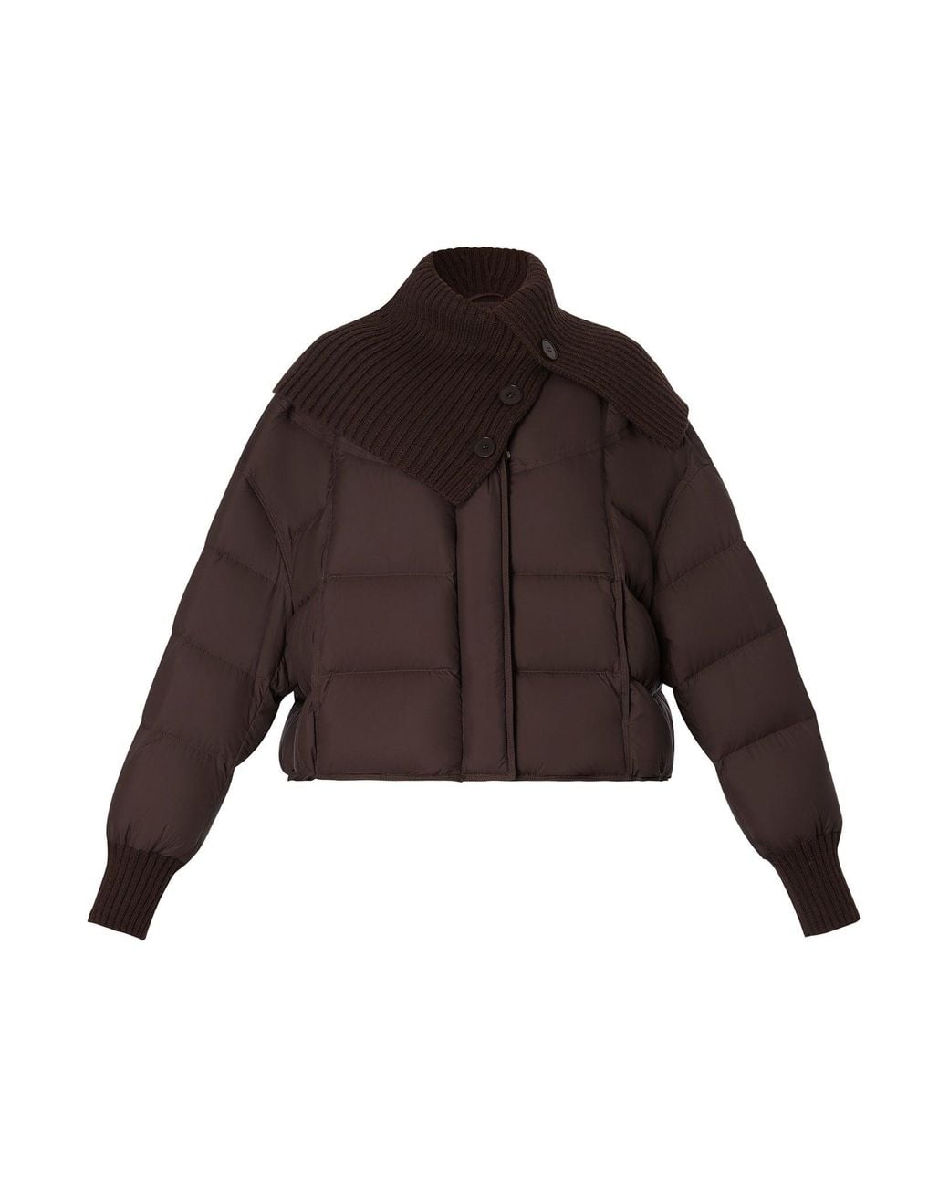 GOELIA Brown Cocoon Knitted Convertible Collar Goose Down Jacket