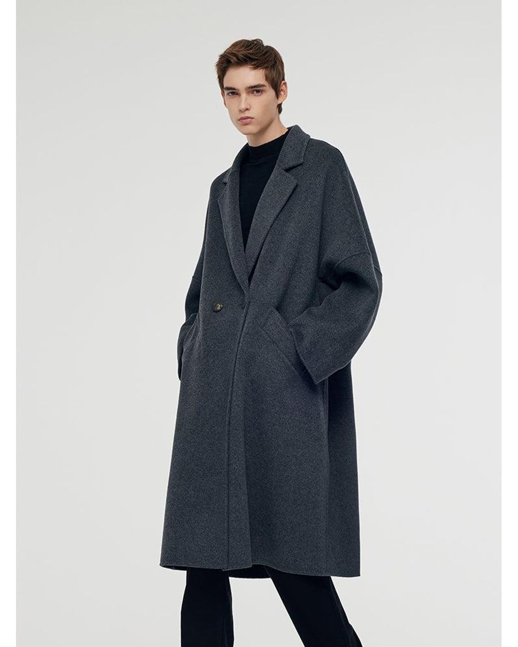 GOELIA Blue 100% Wool Longline Overcoat