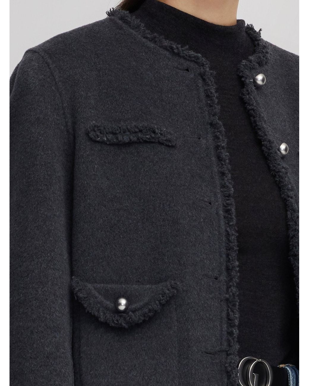 GOELIA Blue 100% Wool Frayed Edge Jacket