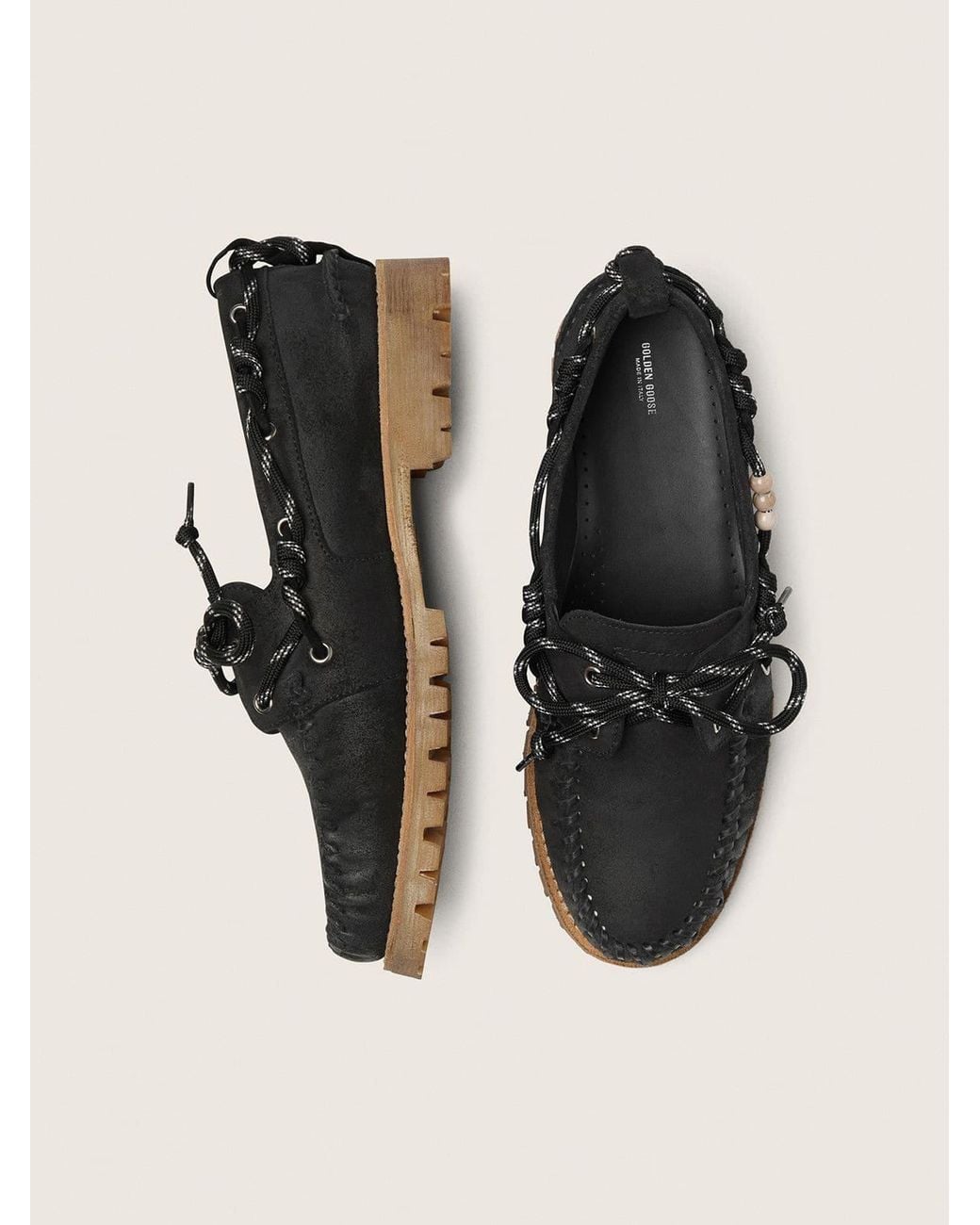 Mocassins Cruise Pour Homme En Cuir Velours Ciré Noir Avec Lacets Trekking Noirs, Homme, Taille Golden Goose Deluxe Brand pour homme en coloris Multicolor