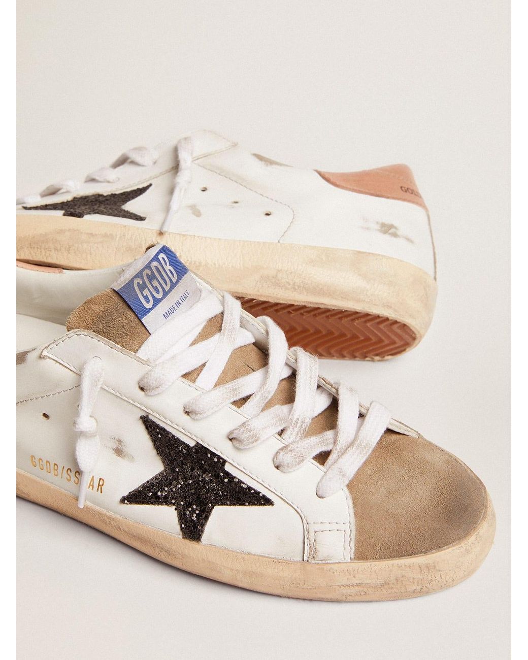 Golden Goose Super Star Sneakers With Black Glitter Star And Old Rose Leather Heel Tab Lyst Uk