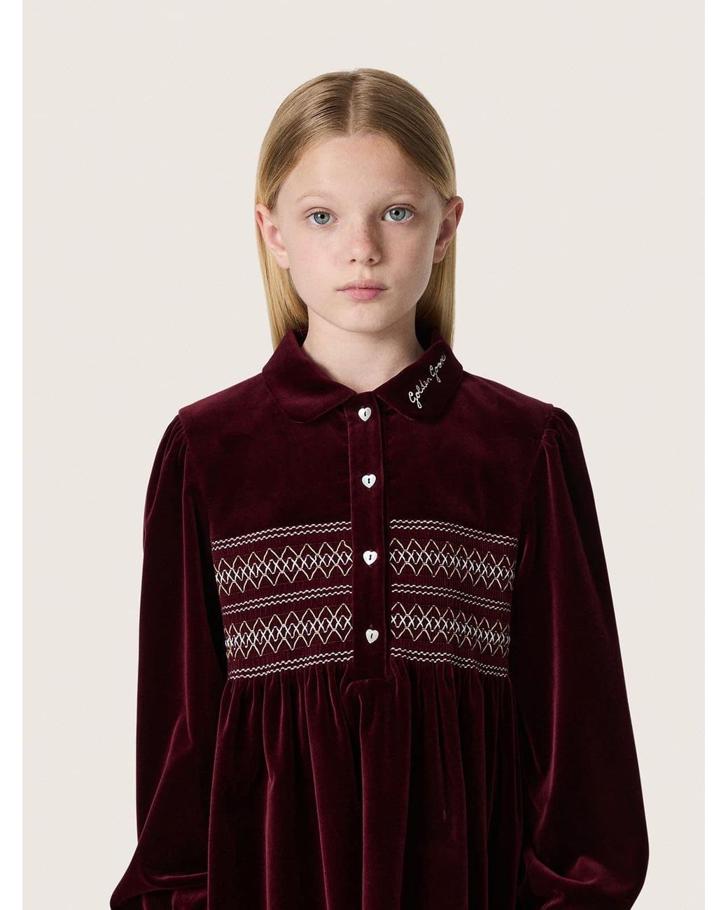 Golden Goose Girls' Burgundy Velvet-Effect Dress With Embroidery On The  Front in Red | Lyst