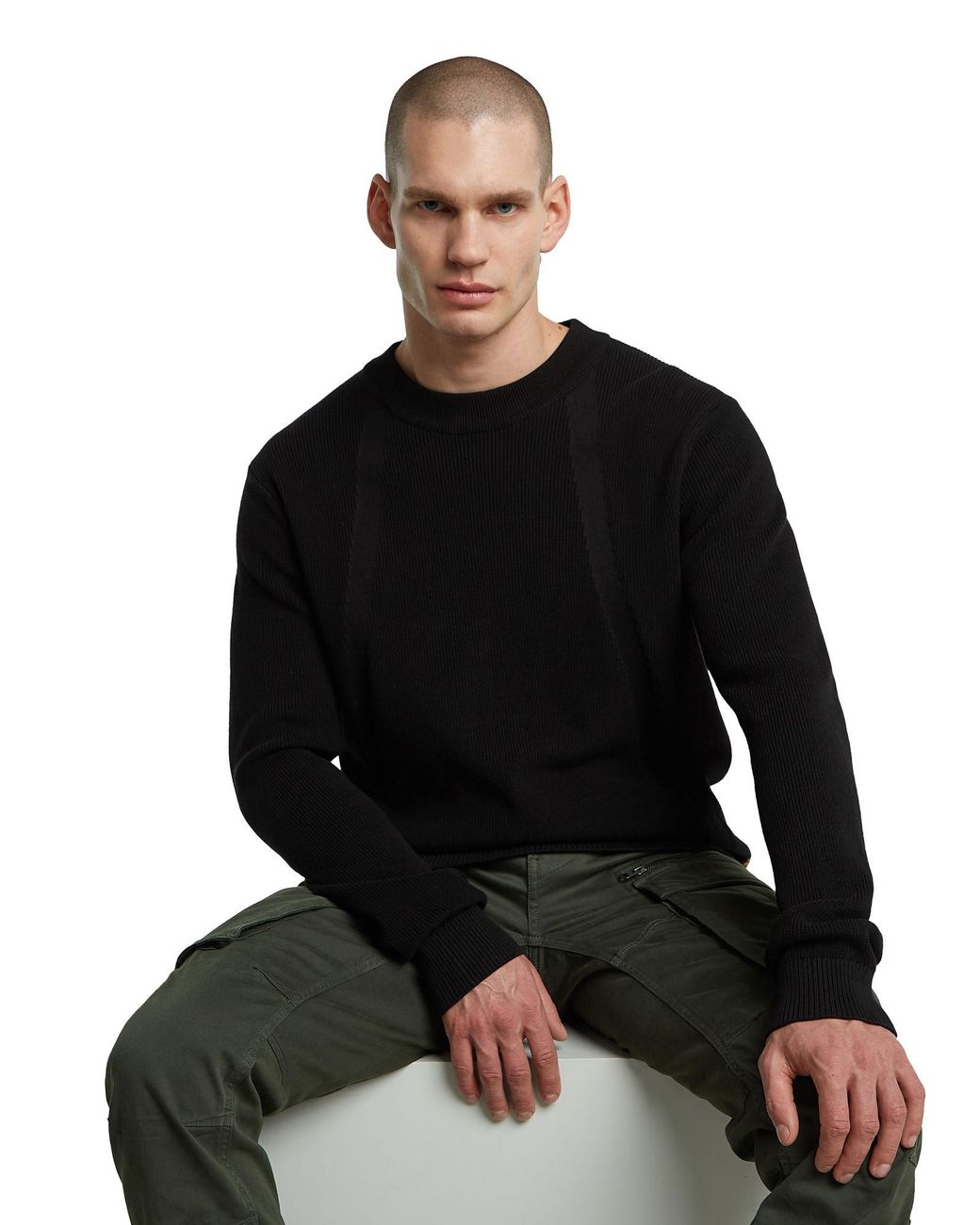 G-Star Black Structure Ribbed Knit Pullover for men