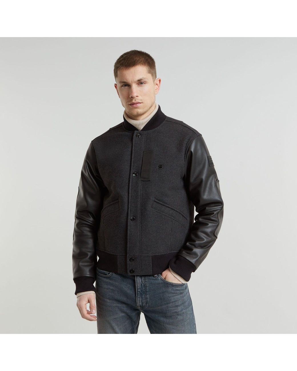 G-Star Varsity Wool Leather Jacket in Black for Men | Lyst