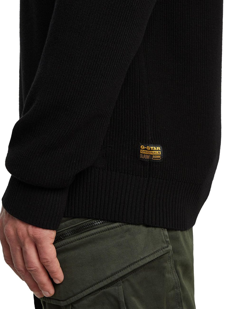 G-Star Black Structure Ribbed Knit Pullover for men