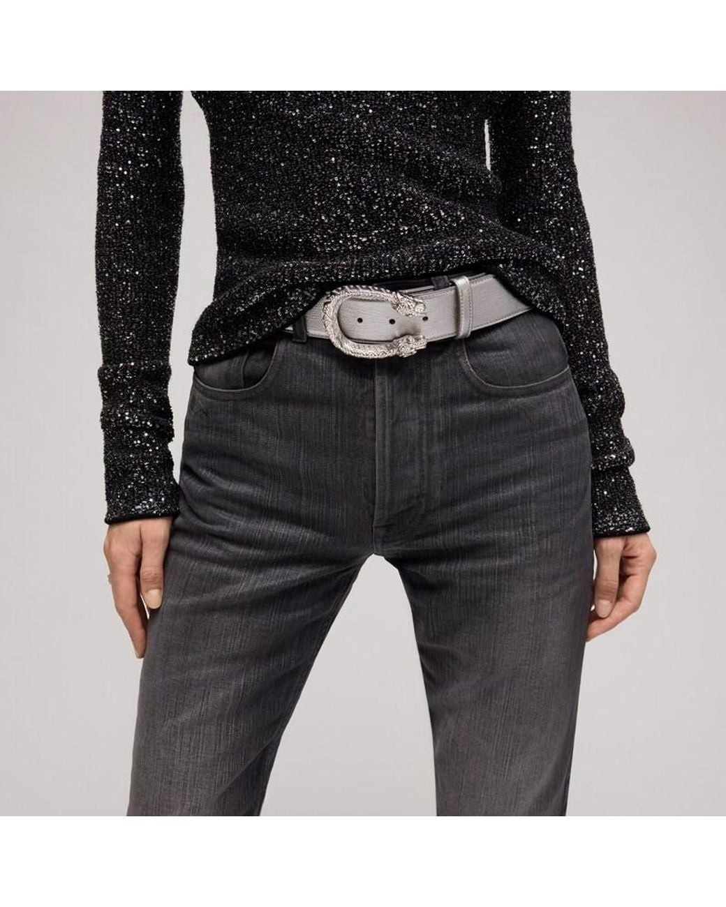 Gucci Gray Dionysus Crystal Wide Belt, Size 100