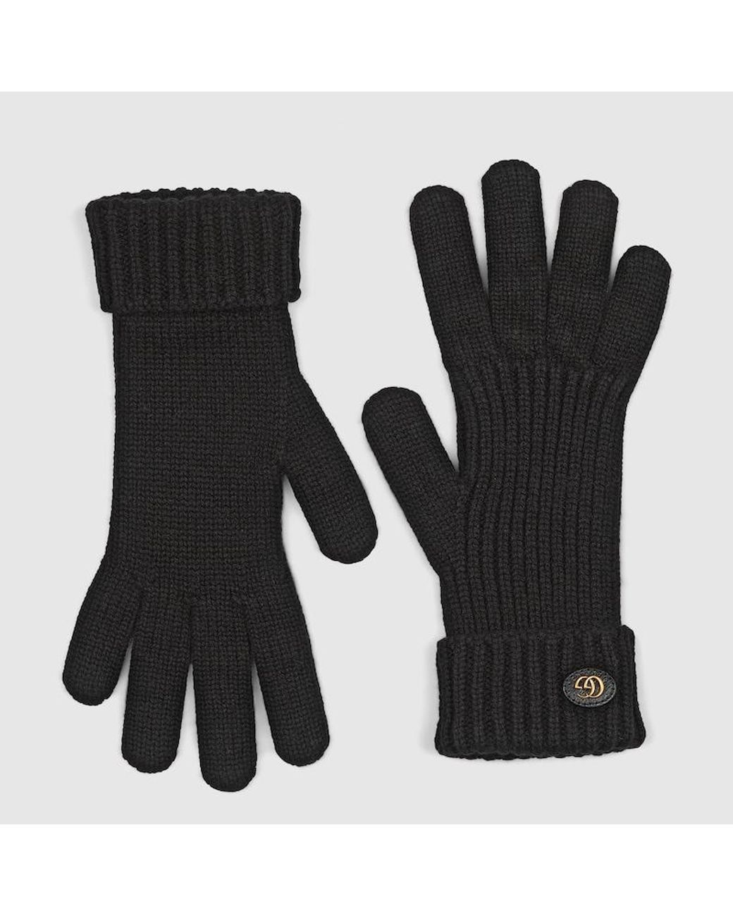 Gucci Black Rib Knit Wool Cashmere Gloves
