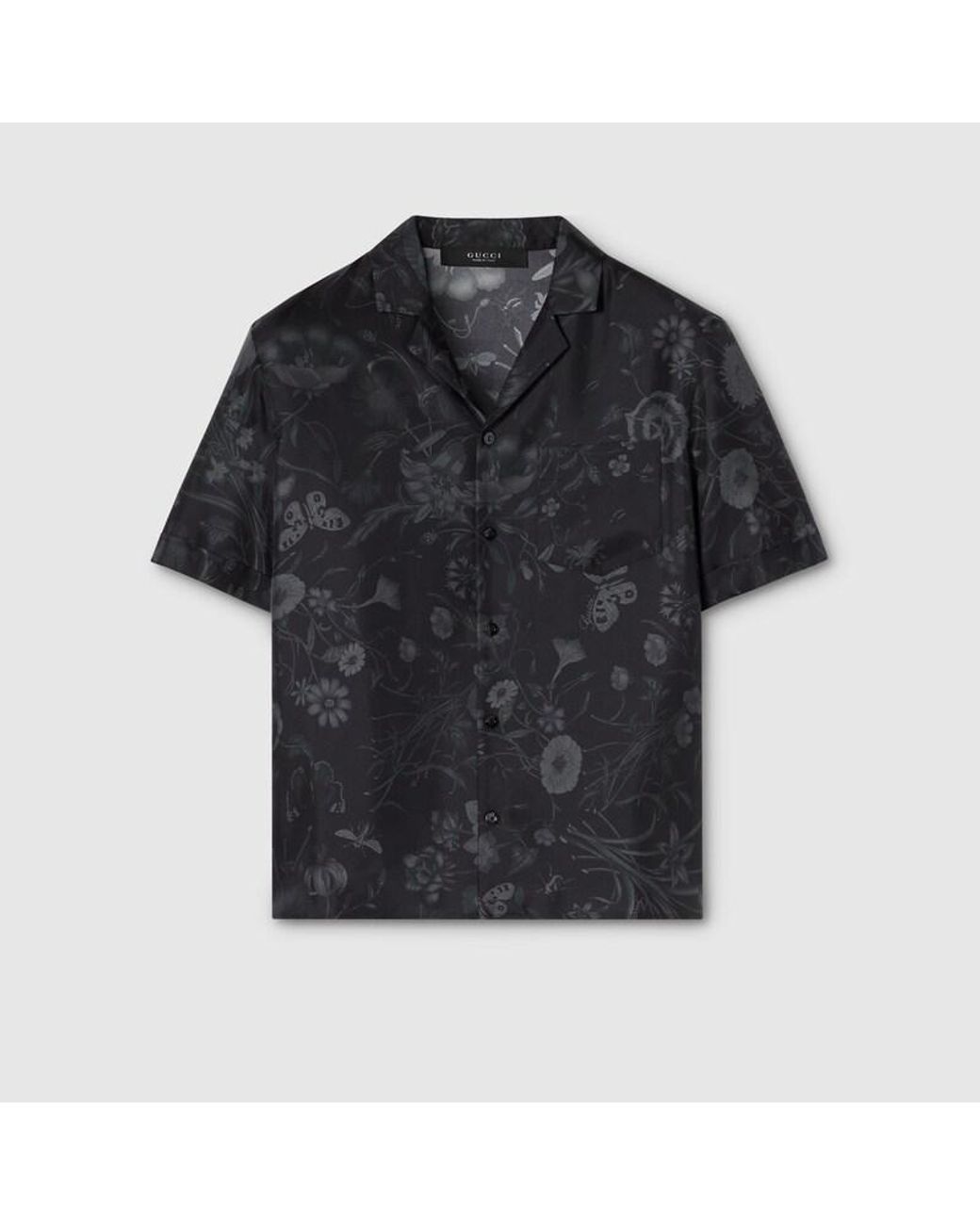 Gucci Black Printed Silk Twill Bowling Shirt for men