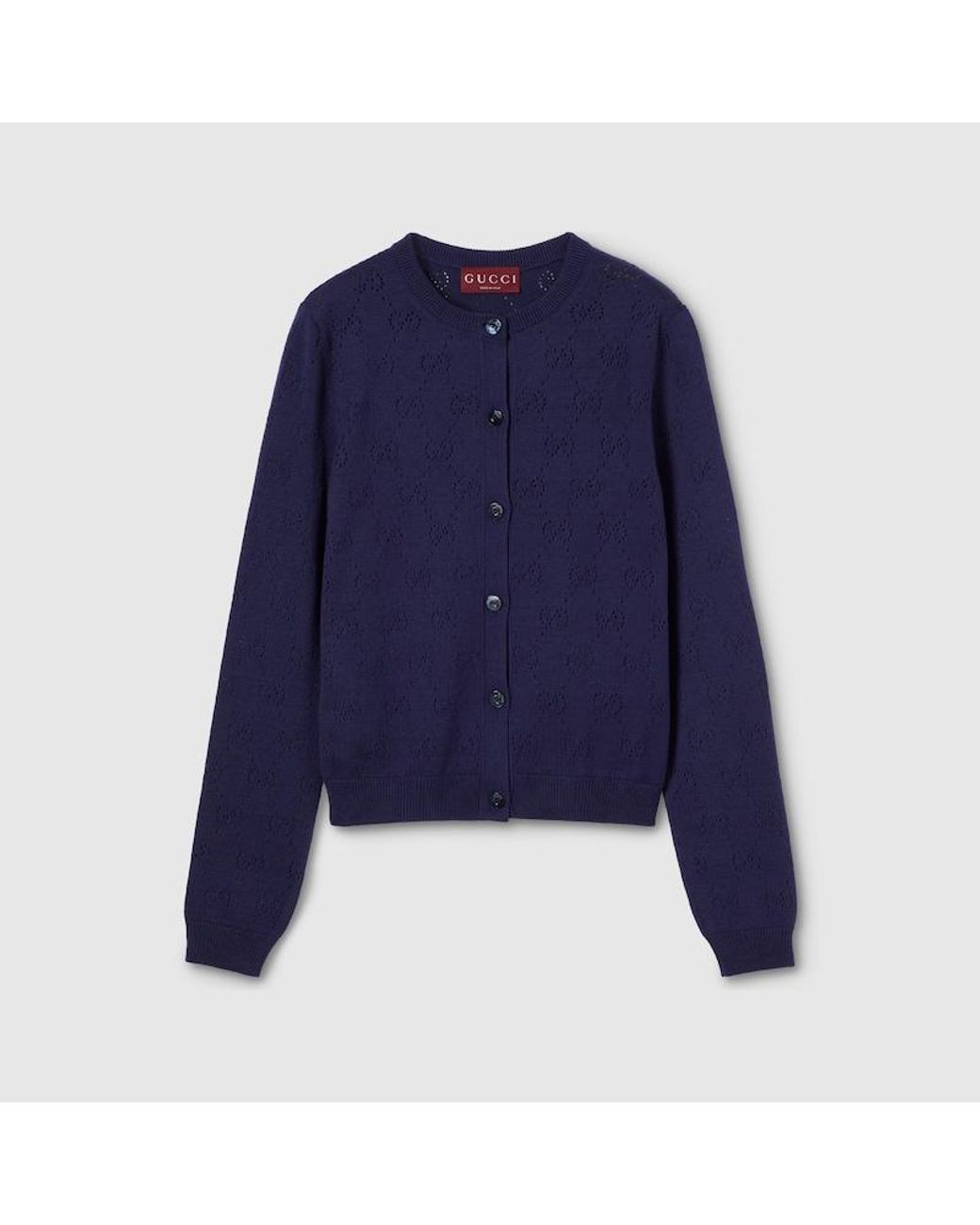 Gucci Blue Gg Pointelle Cotton Silk Cardigan