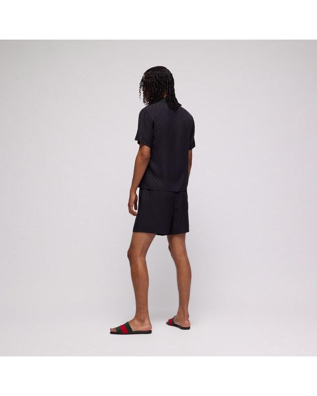 Gucci Blue Gg Silk Jacquard Bowling Shirt for men