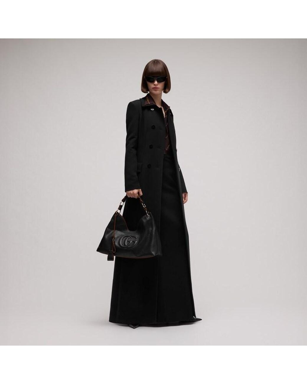Gucci Black Large Shoulder Bag With Double G Detail