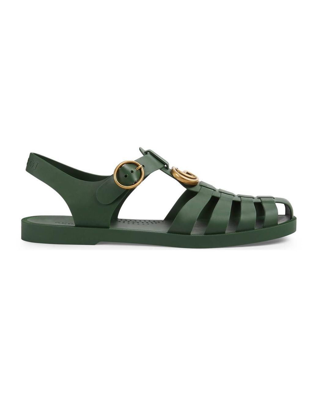 Gucci Rubber Buckle Strap Sandal in Green for Men | Lyst