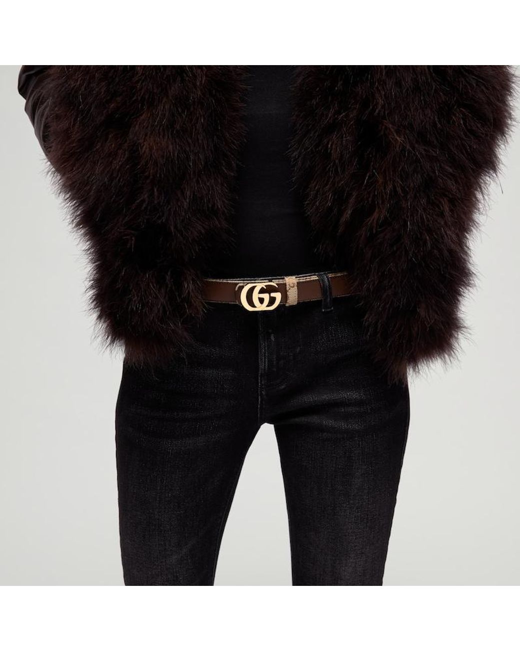 Gucci Brown Cut Gg Marmont Reversible Belt, Size 100