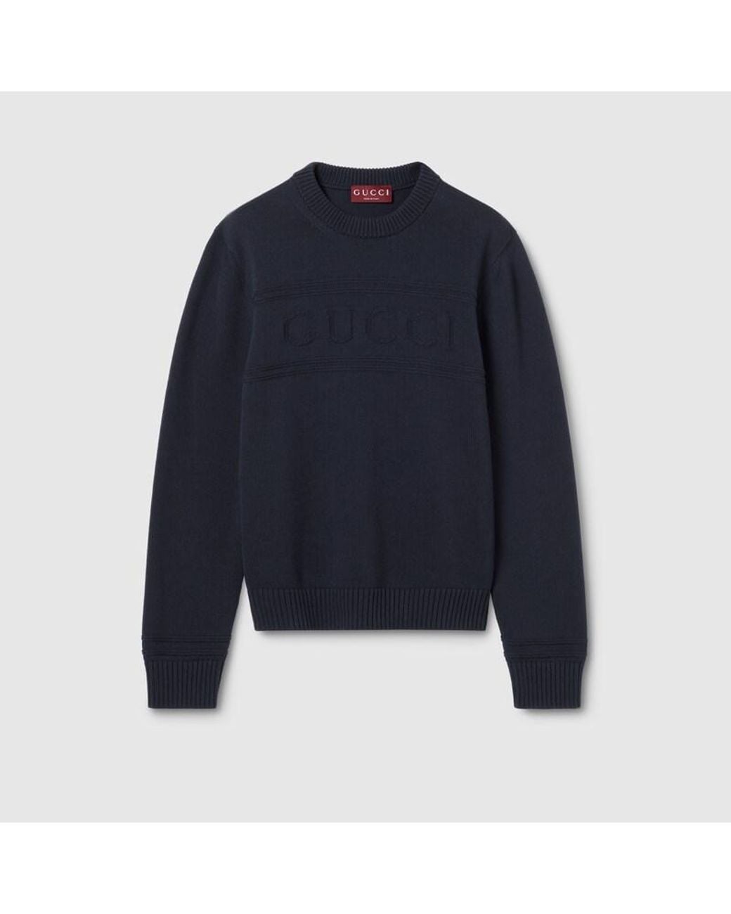 Gucci Blue Knit Cotton Wool Jumper With Intarsia for men