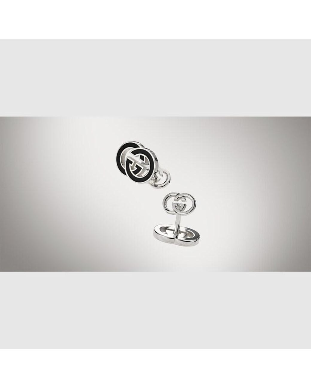 Gucci Black Interlocking Enamel Cufflinks for men