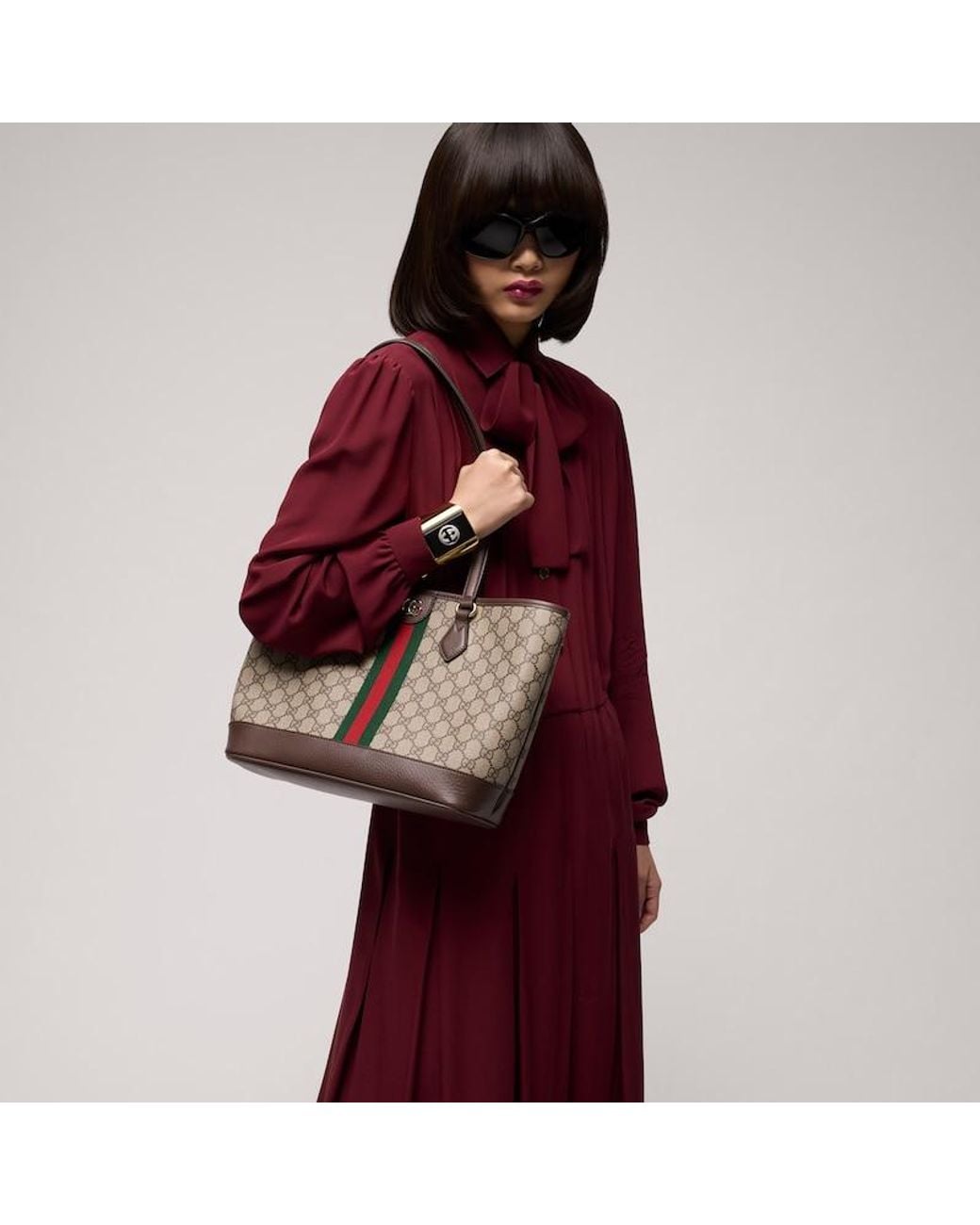 Gucci Brown Ophidia Medium Tote Bag, Gg Canvas