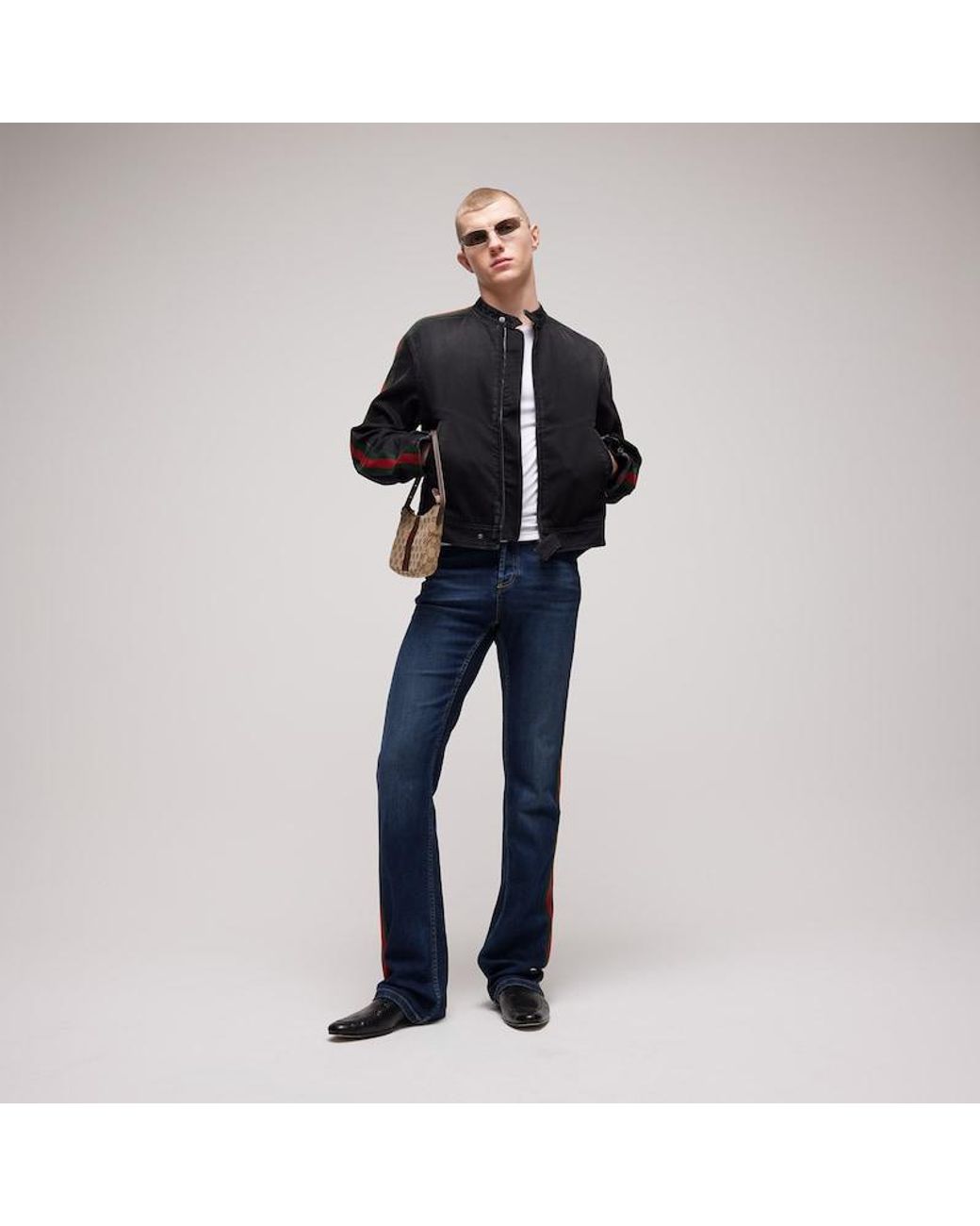 Gucci Black Cotton Denim Biker Jacket With Web for men