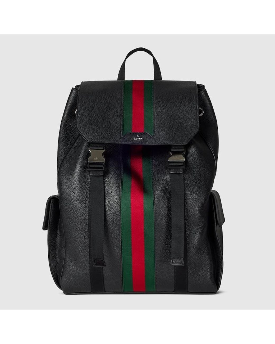 Gucci Black Web Trademark Medium Backpack, Leather for men