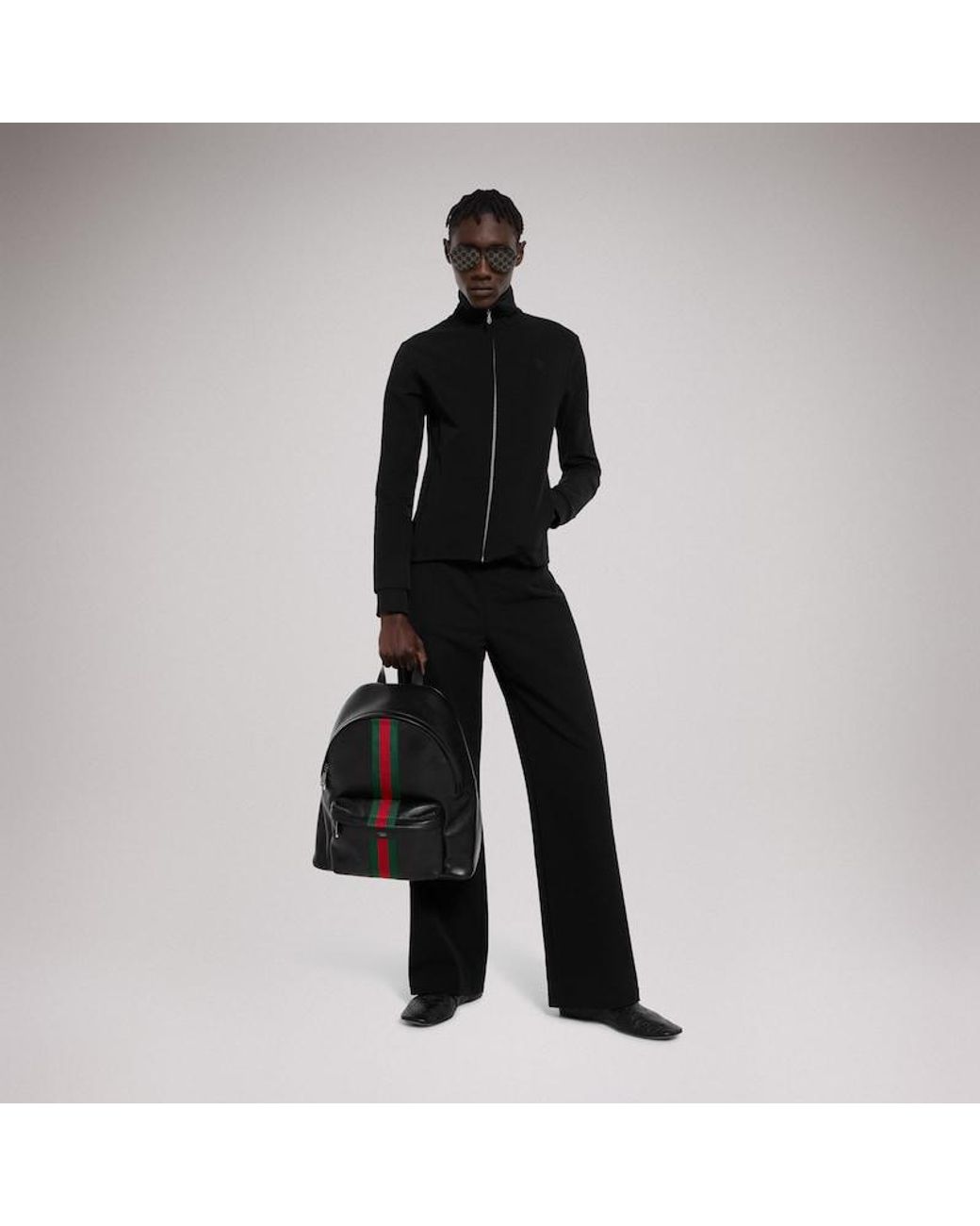 Gucci Black Web Trademark Leather Backpack for men