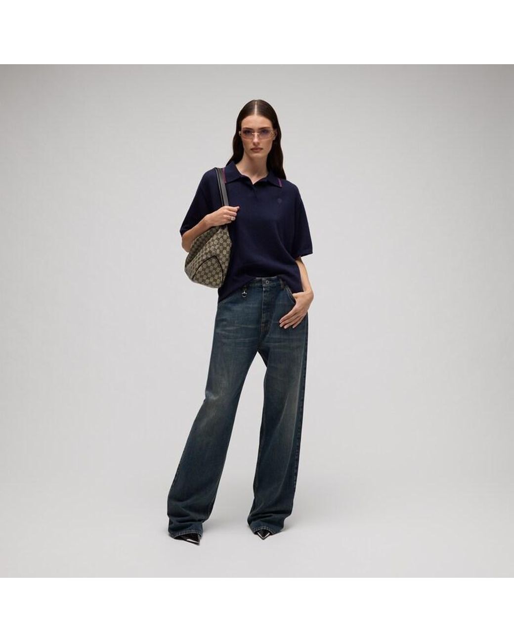 Gucci Blue Cashmere Knit Polo Shirt With Web