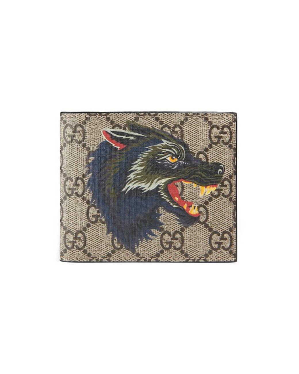 Gucci Canvas Wolf Print Gg Supreme Wallet for Men | Lyst