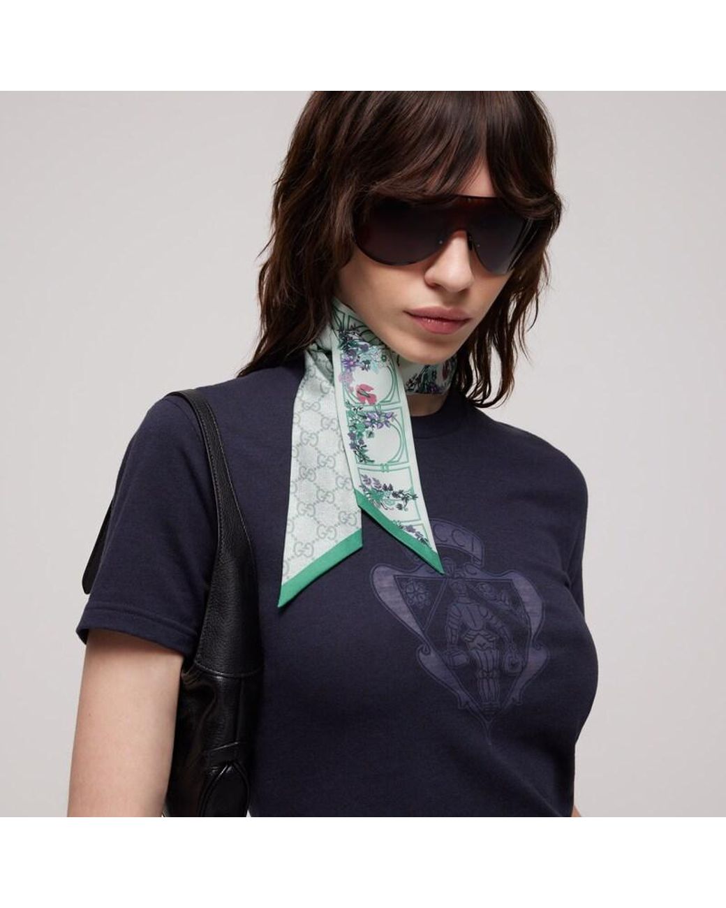 Gucci Blue Printed Silk Twill Ribbon