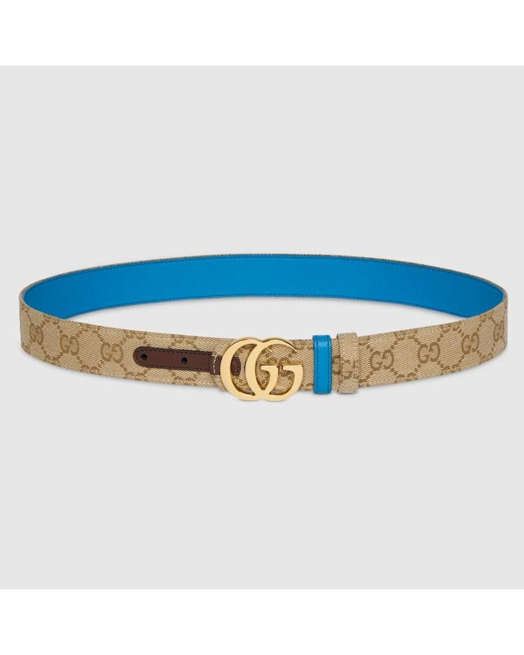 Gucci Blue Reversible Gg Marmont Belt, Gg Canvas