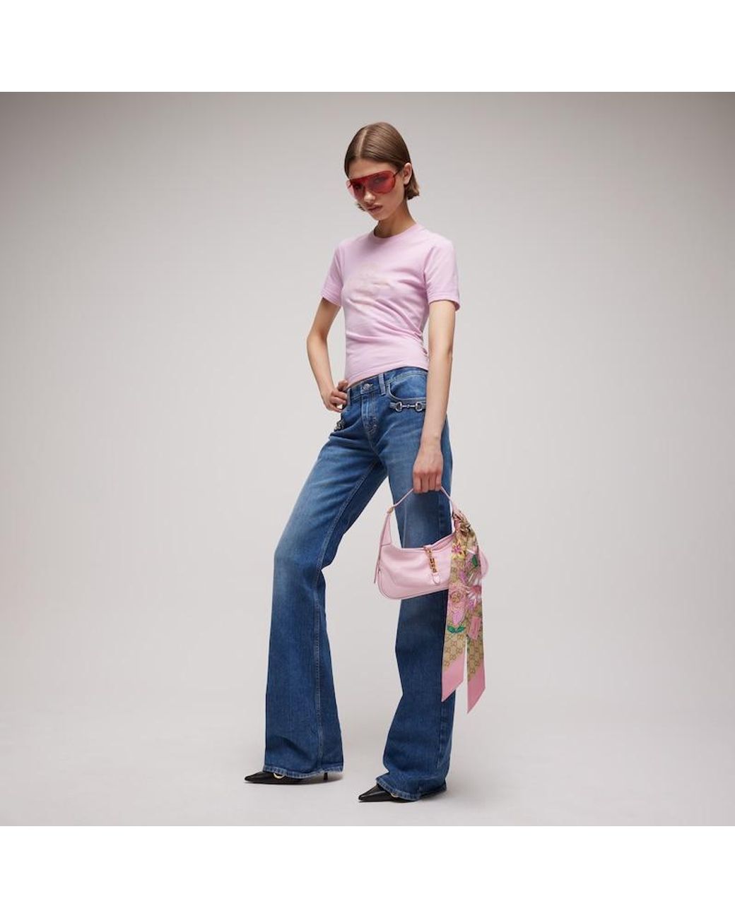 Gucci Pink Printed Silk Ribbon