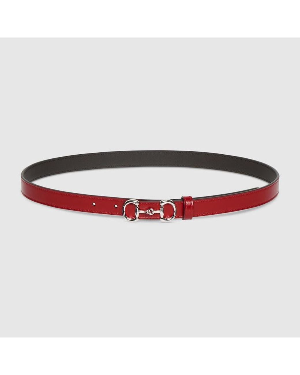 Gucci Red Thin Belt With Horsebit Buckle, Size 70
