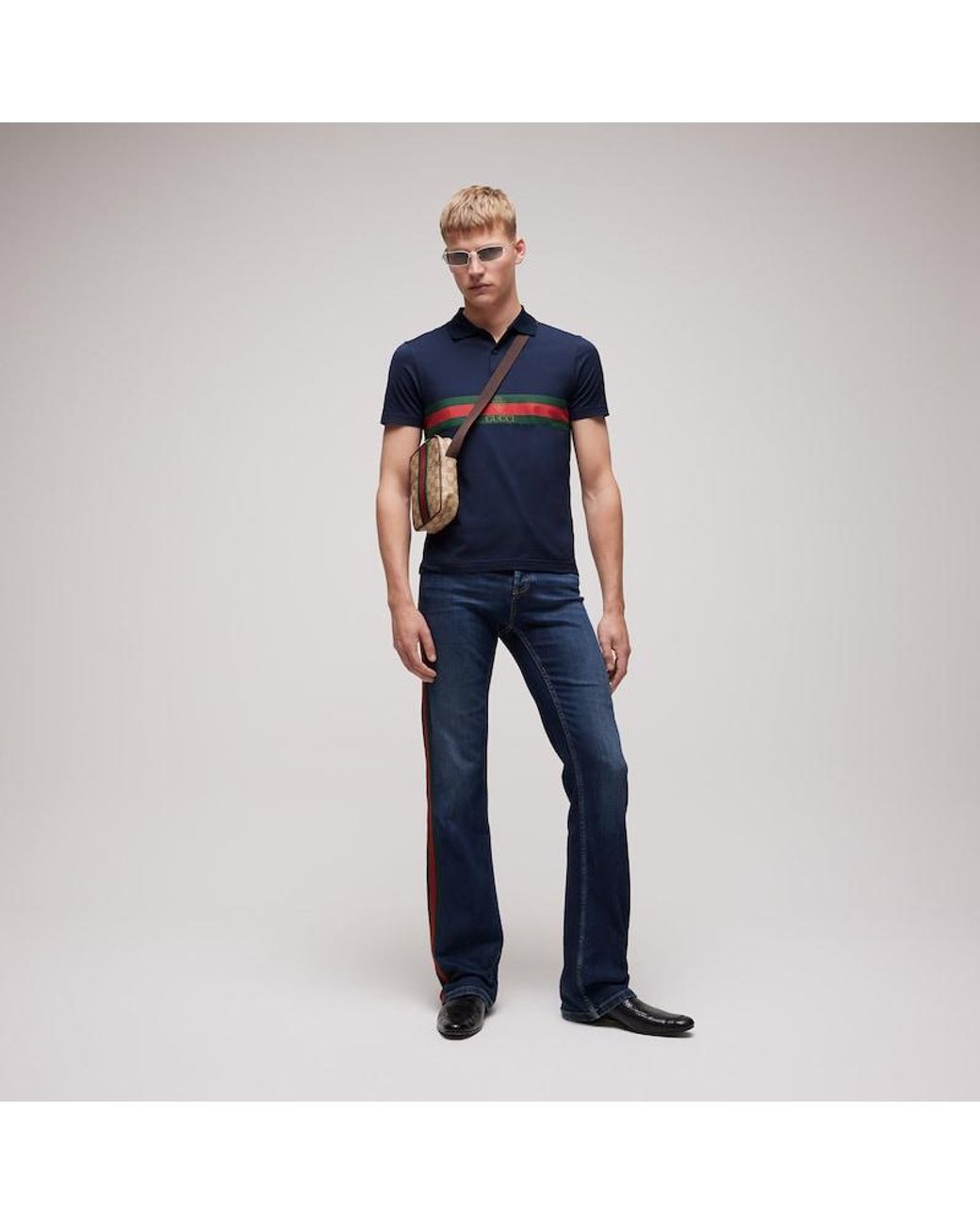 Gucci Blue Cotton Jersey Polo Shirt With Web for men