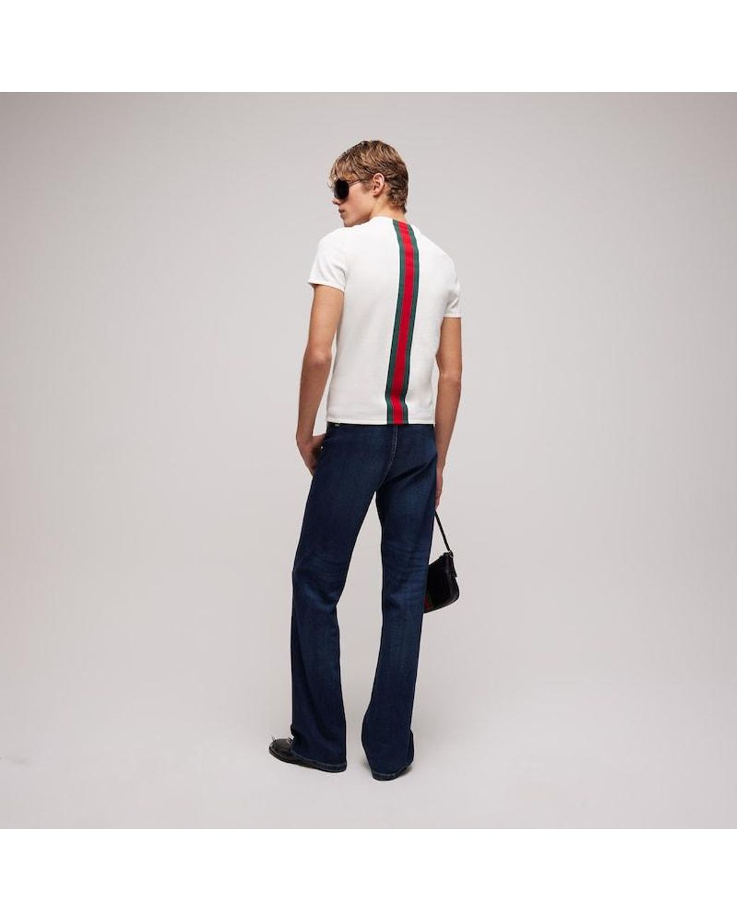 Gucci White Knit Cotton T-Shirt With Web Intarsia for men