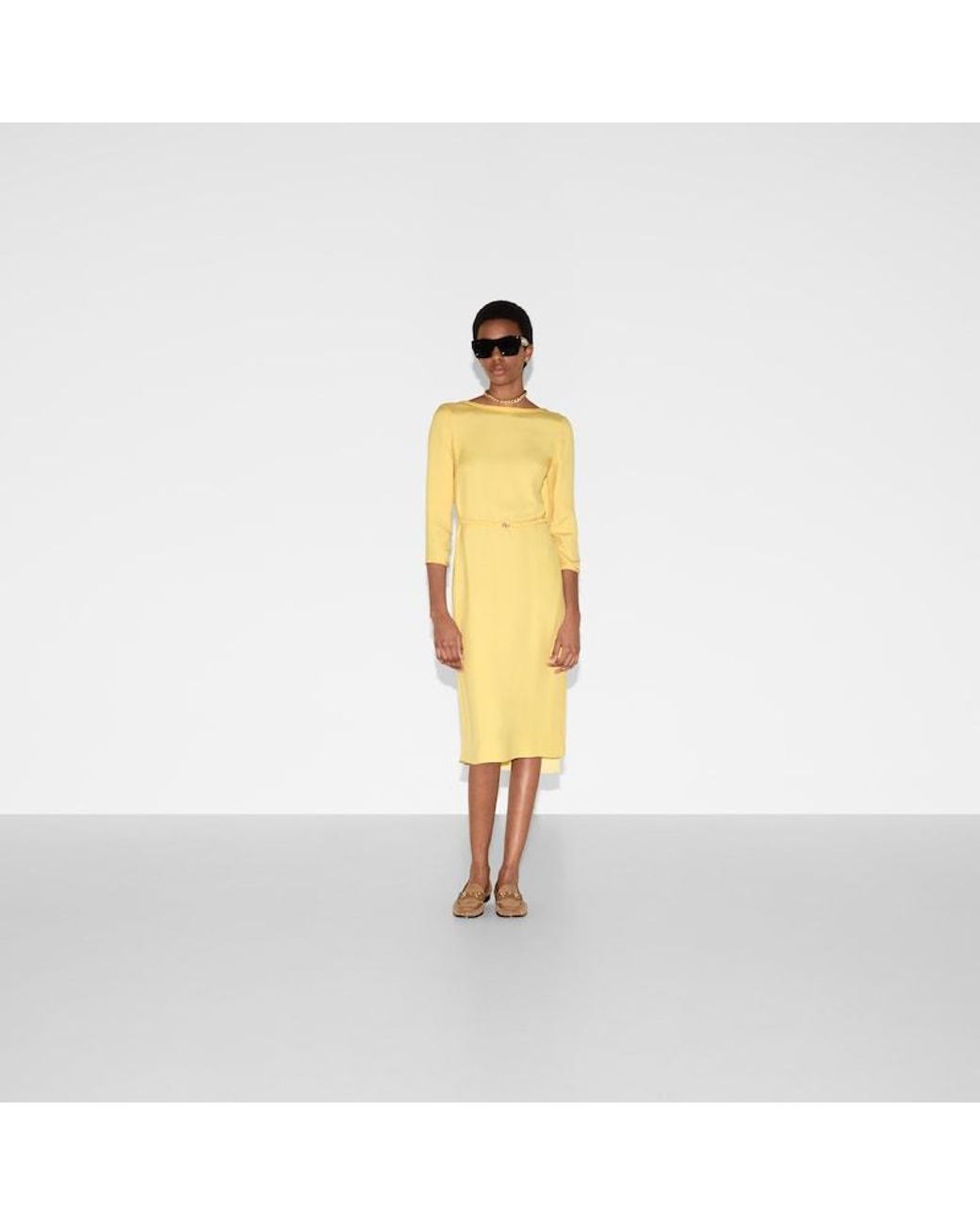 ワンピース Gucci SILK CADY MID-LENGHT DRESS gucci-Yellow-Silk-Cady-Mid-