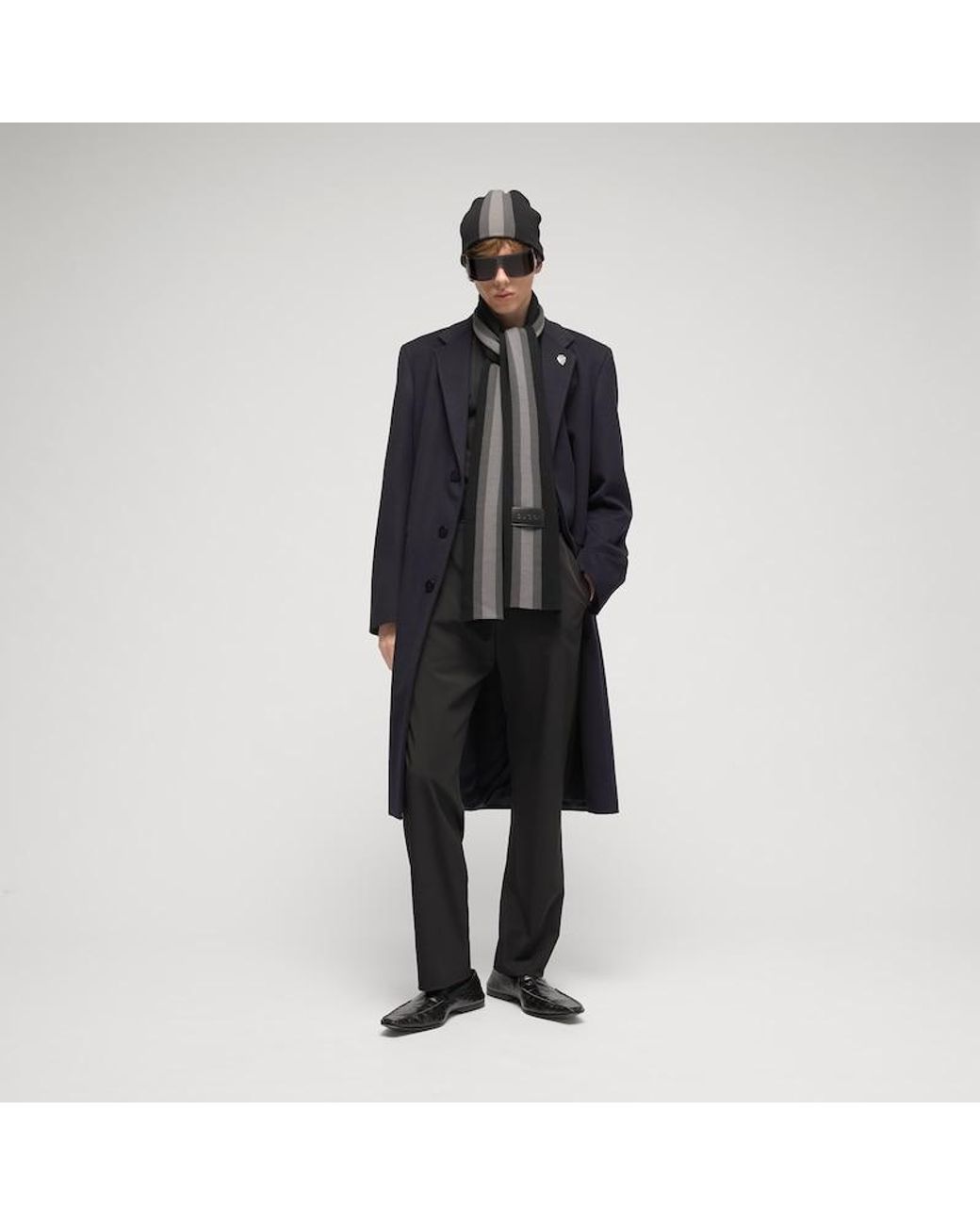 Gucci Black Striped Wool Cashmere Jacquard Scarf for men