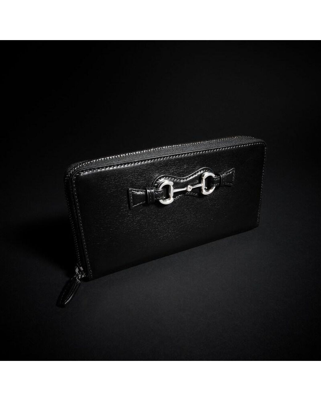 Gucci Black Zip Around Wallet With Horsebit, Leather