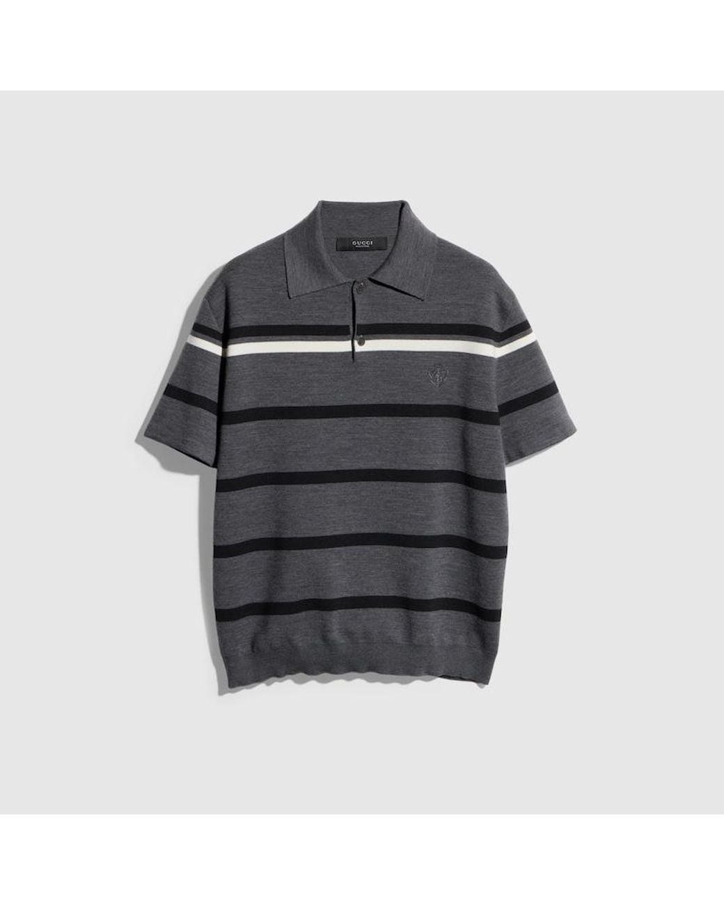Gucci Black Striped Wool Polo Shirt With Embroidery for men