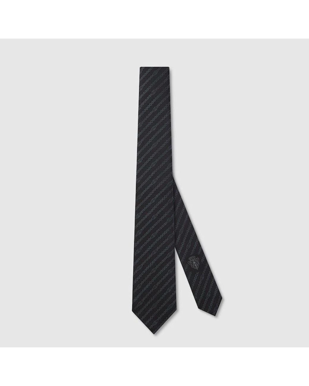 Gucci Black Interlocking G Chain Silk Tie for men