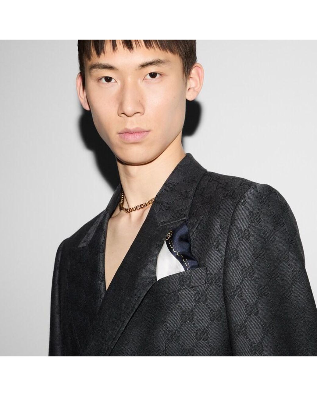 Gucci Blue Interlocking G Chain Silk Pocket Square for men