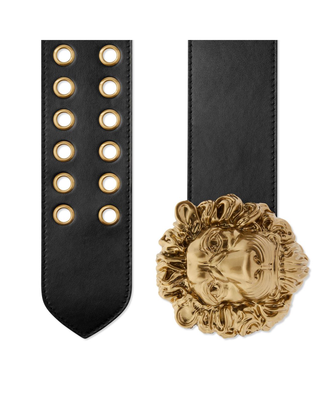 Gucci Women's Black Leather Belt With Lion Head Buckle