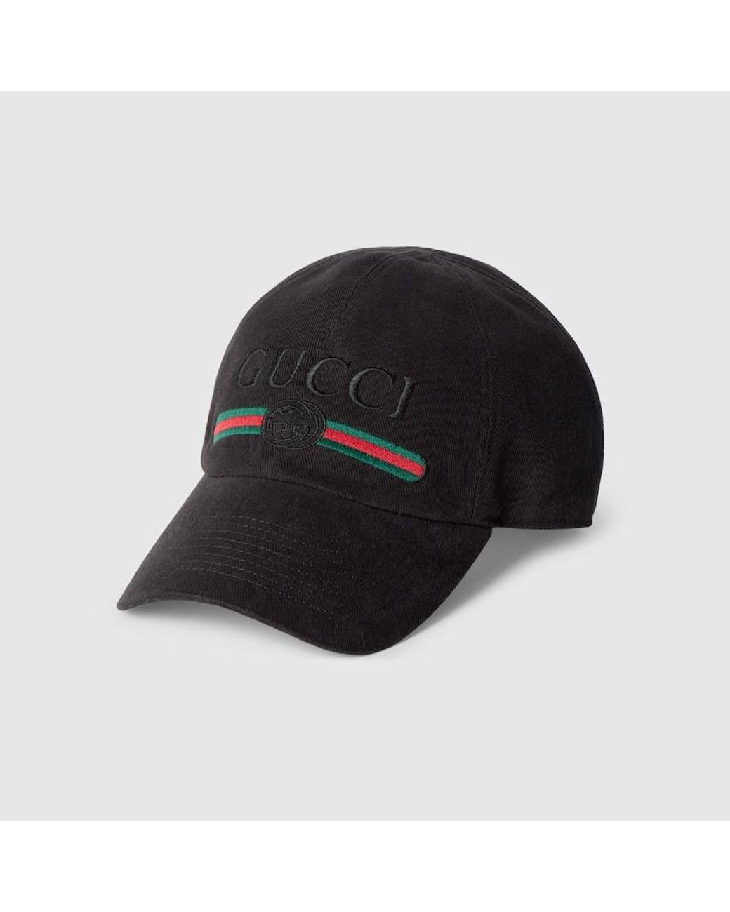 Gucci Black Cotton Baseball Hat With Embroidery for men