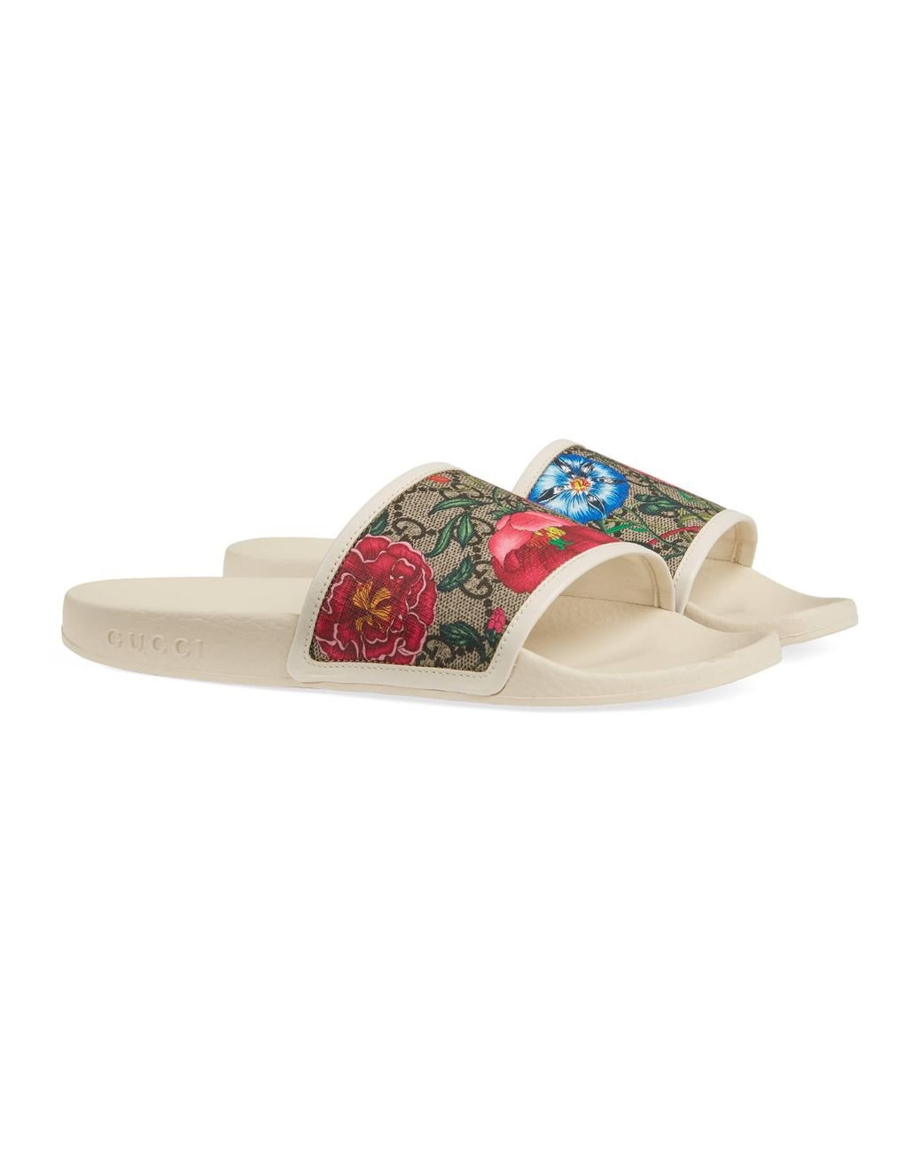 Gucci GG Flora Slide Sandal in Natural | Lyst