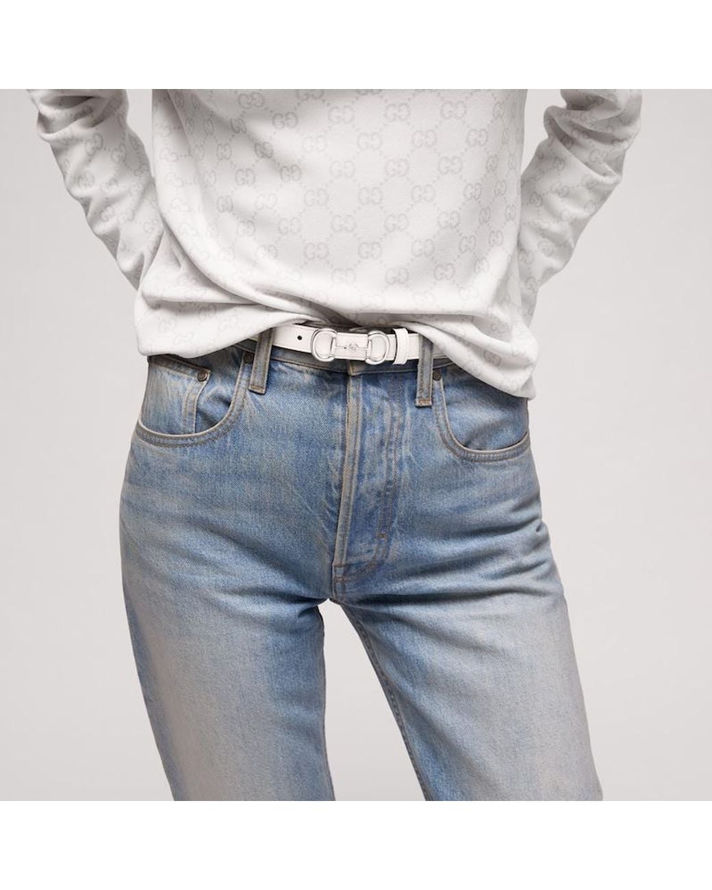 Gucci Metallic Thin Belt With Horsebit Buckle, Size 100