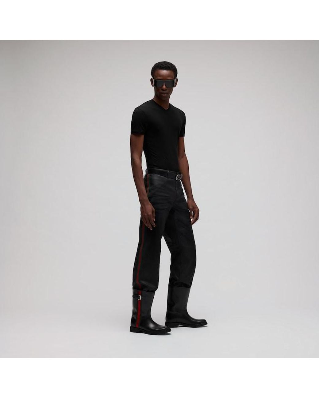 Gucci Black Boot With Web, Leather for men