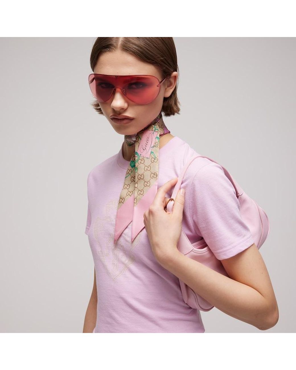 Gucci Pink Printed Silk Ribbon